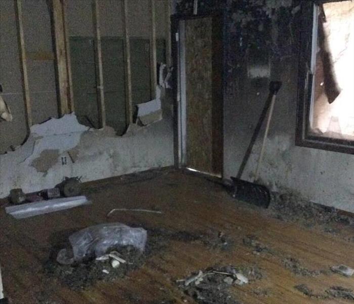Fire damage in a living room of a Traverse City, MI home.  